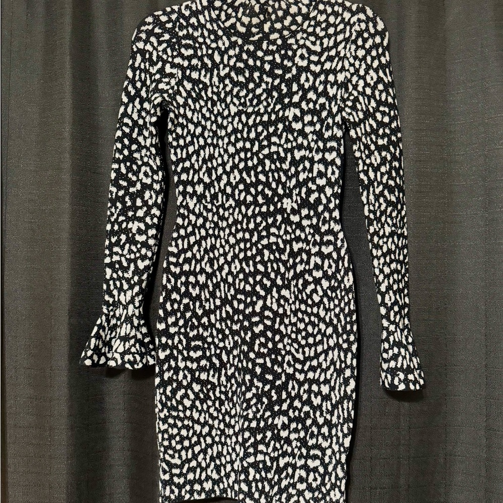 Black and White Bodycon Dress with Bell Sleeves